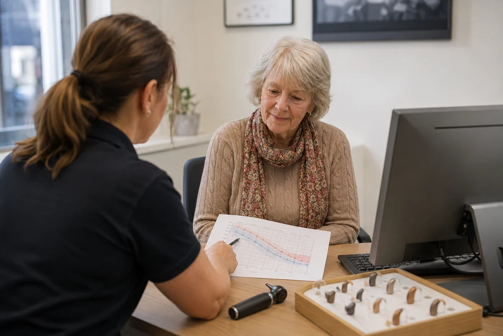 A hearing test appointment at a UK high street hearing centre