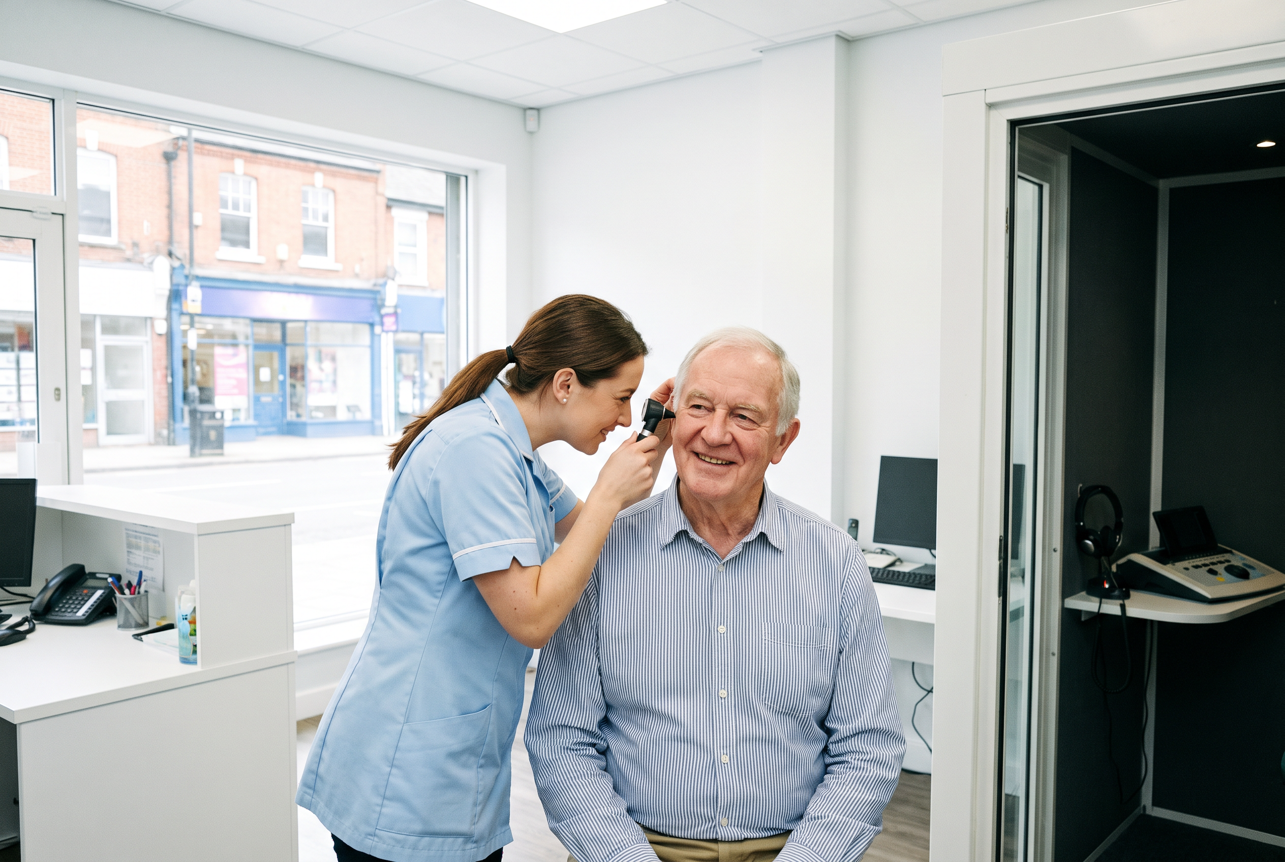 A hearing test appointment at a UK high street hearing centre